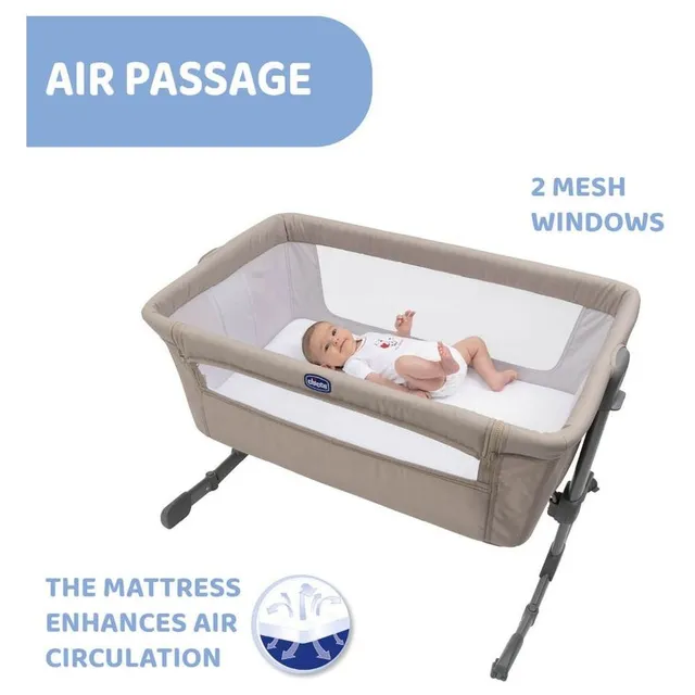 Chicco – Next2Me Essential Co-sleeping Crib, Mesh Side, Adjustable Height, Wheels – Dune Re_Lux