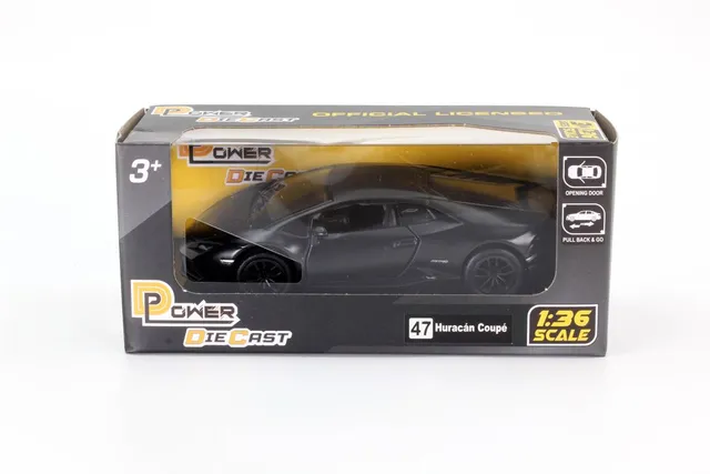 D-Power 1:36 Diecast Lamborghini Huracan LP610-4 – Matte Black, Pull Back, Collectible Model Car