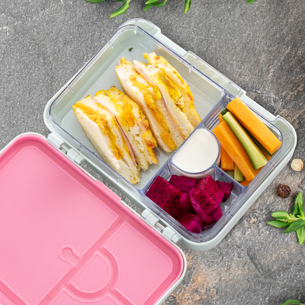 Eazy Kids - 4 Compartment Bento Lunch Box – Leakproof BPA Free Food Container for Kids, Bicycle Mint