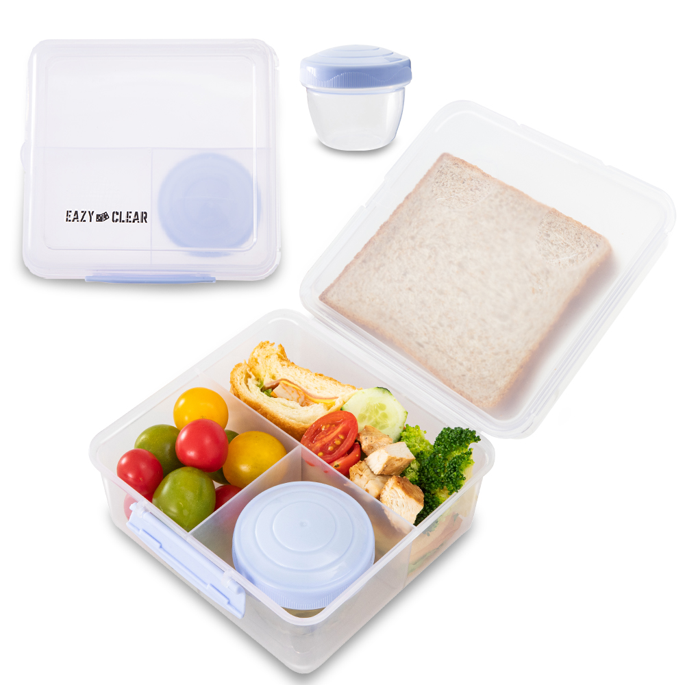 Eazy Kids - All in One Lunch & Sandwich Box with Food Jar 1780ml – Leakproof 4-Compartment Lunch Box for Kids, Grey