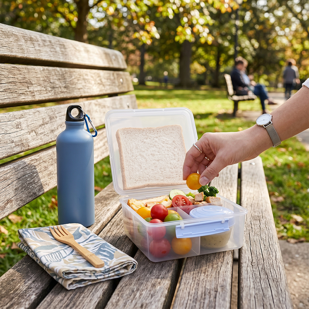 Eazy Kids - All in One Lunch & Sandwich Box with Food Jar 1780ml – Leakproof 4-Compartment Lunch Box for Kids, Grey