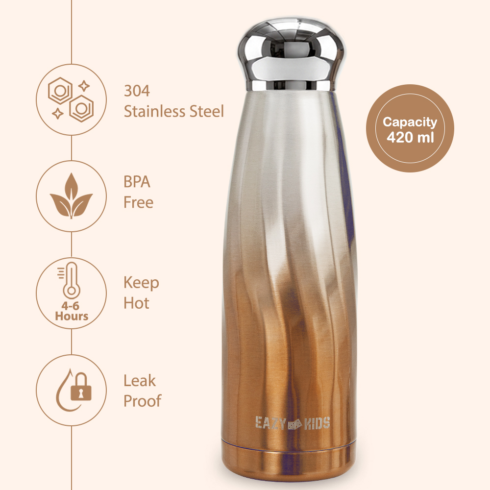 Eazy Kids - Double Walled Stainless Steel Water Bottle, 420ml Bronze