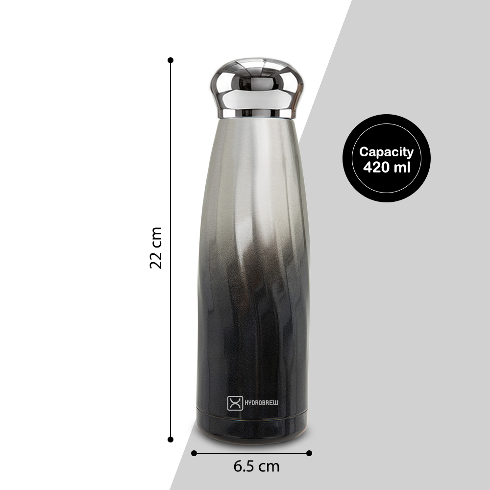 Hydrobrew – Double Wall Stainless Steel Water Bottle 420ml – Leakproof Insulated Bottle, Graphite Glow