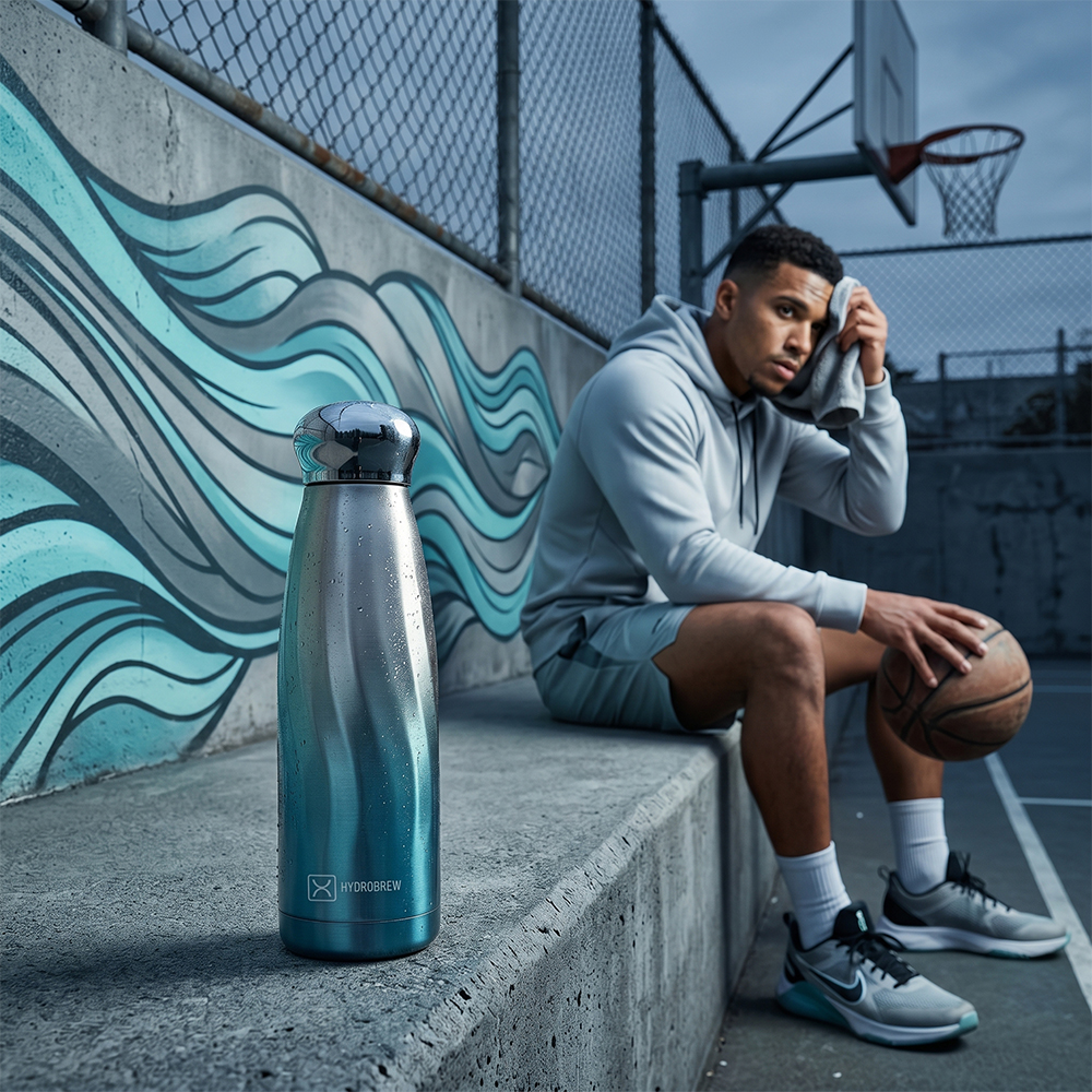 Hydrobrew - Double Wall Stainless Steel Water Bottle 420ml – Leakproof Insulated Bottle, Blue Mirage