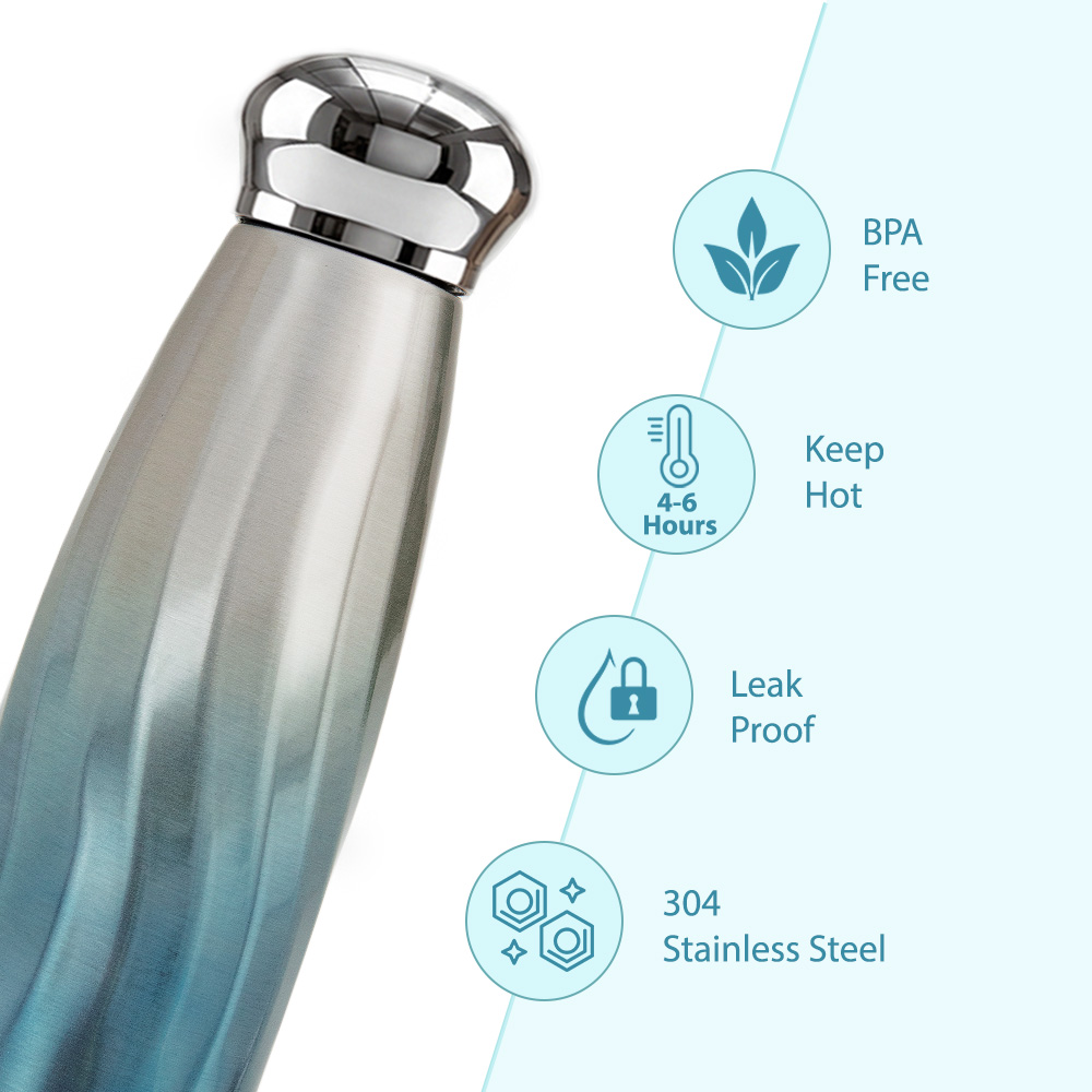 Hydrobrew - Double Wall Stainless Steel Water Bottle 420ml – Leakproof Insulated Bottle, Blue Mirage