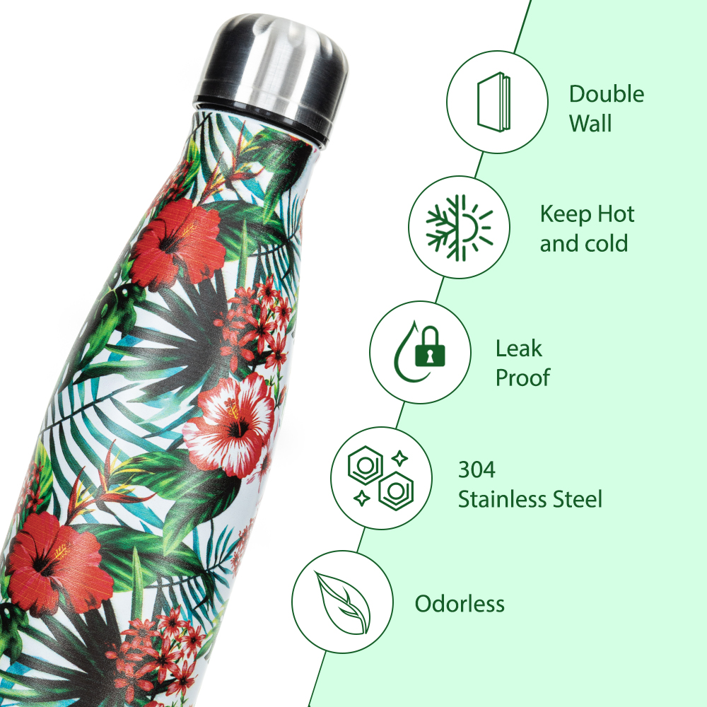 Hydrobrew - Double wall Stainless Steel Water Bottle 500ML  - Tropical Hibiscus