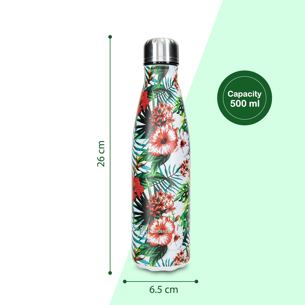 Hydrobrew – Double wall Stainless Steel Water Bottle 500ML  – Tropical Hibiscus