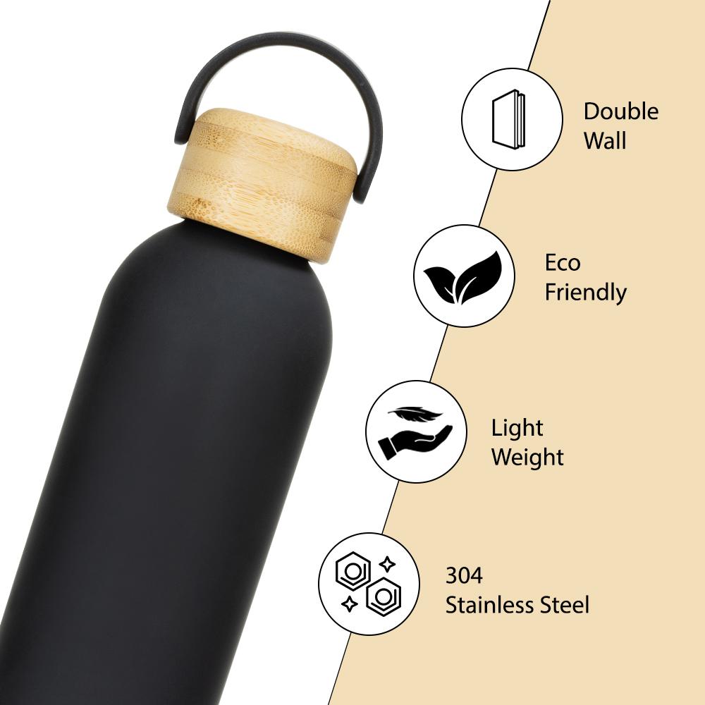Hydrobrew - Double Wall Stainless Steel Water Bottle 500ML  - Black