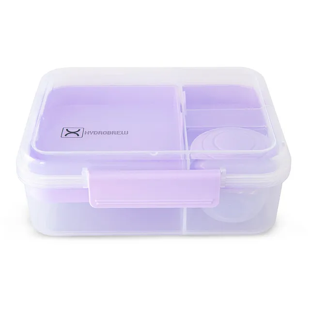 Hydrobrew – 5 Compartment Bento Lunch Box & Stainless Steel Water Bottle – Purple – 500 ml