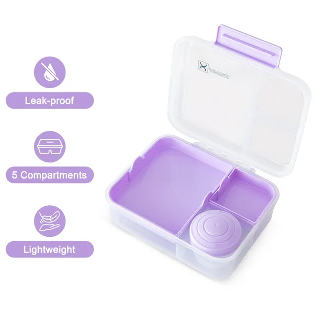 Hydrobrew – 5 Compartment Bento Lunch Box & Stainless Steel Water Bottle – Purple – 500 ml