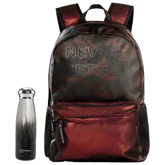Hydrobrew - Backpack With Double Wall Stainless Steel Water Bottle - Brown/Graphite Glow - 18-inch