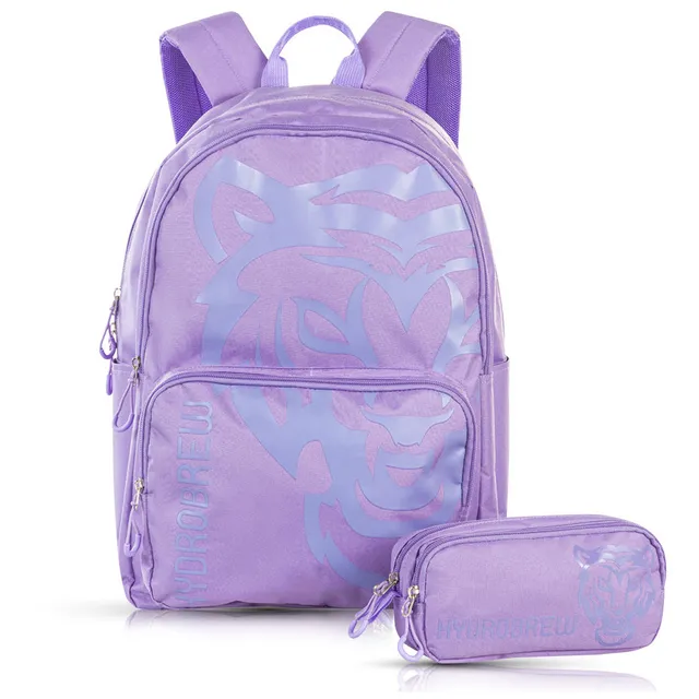 Hydrobrew – Backpack, Pencil Case & Stainless Steel Water Bottle – Purple – 18-inch