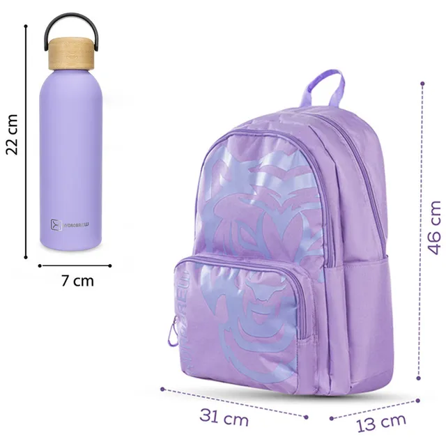 Hydrobrew – Backpack, Pencil Case & Stainless Steel Water Bottle – Purple – 18-inch