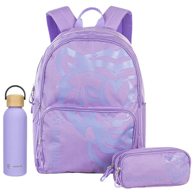 Hydrobrew – Backpack, Pencil Case & Stainless Steel Water Bottle – Purple – 18-inch