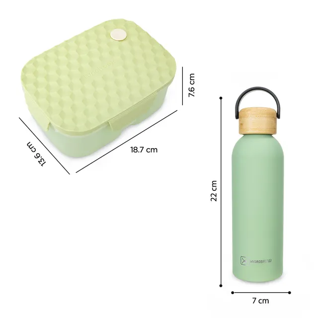 Hydrobrew – Smart Serve 980ml Bento Lunch Box & Double Wall Stainless Steel Water Bottle 500ml – Sage Diamond