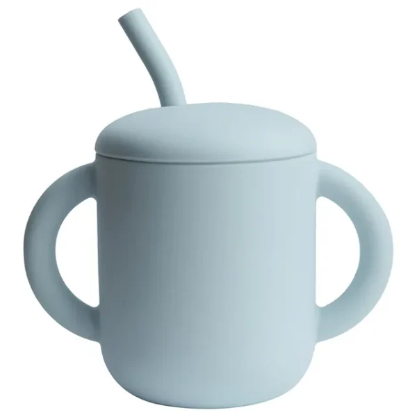 Mushie – Silicone Training Cup + Straw Powder Blue