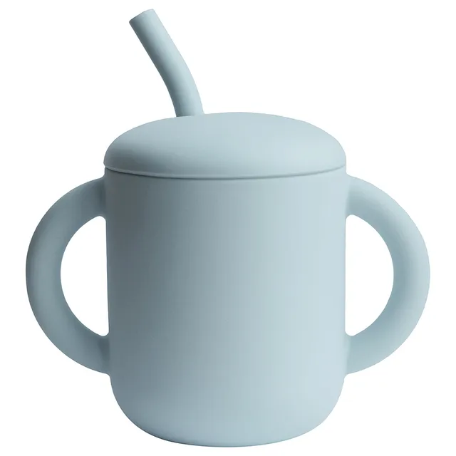 Mushie - Silicone Training Cup + Straw Powder Blue