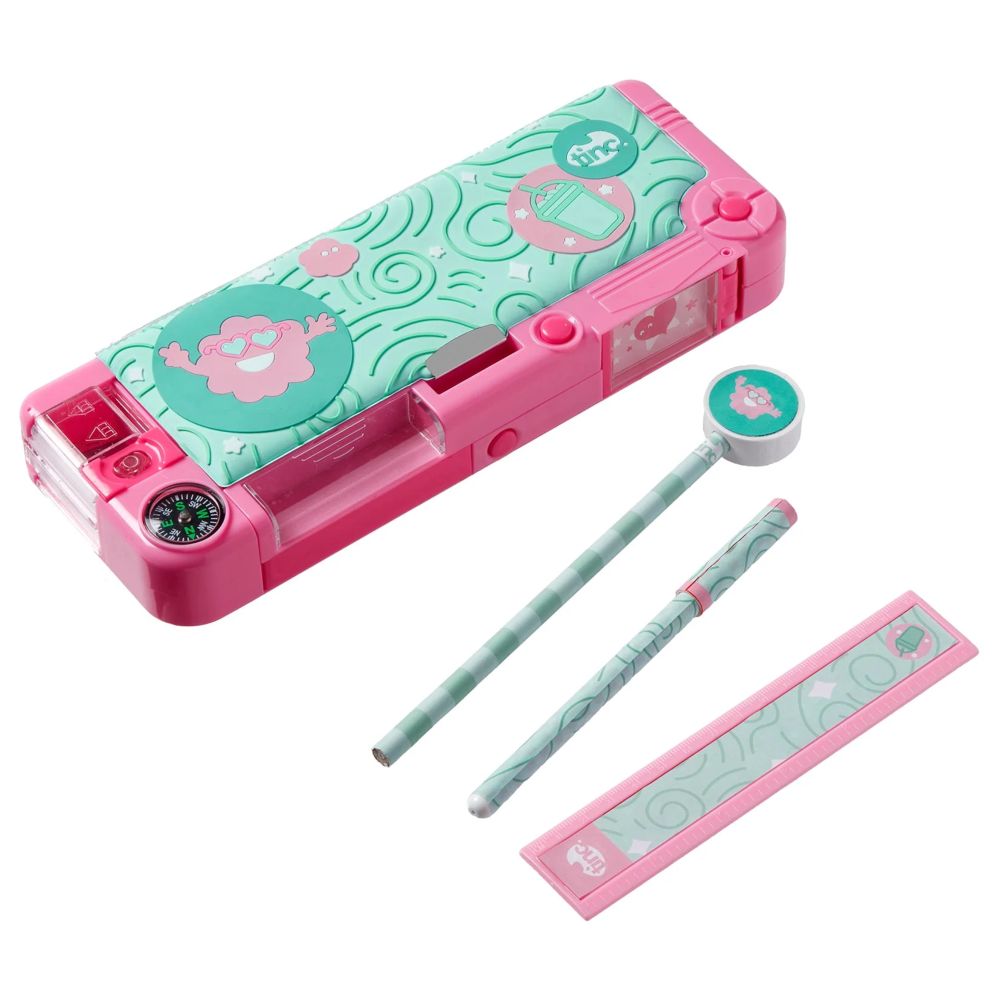 Tinc – Mintee Filled Compartment Pencil Case – Green/Pink