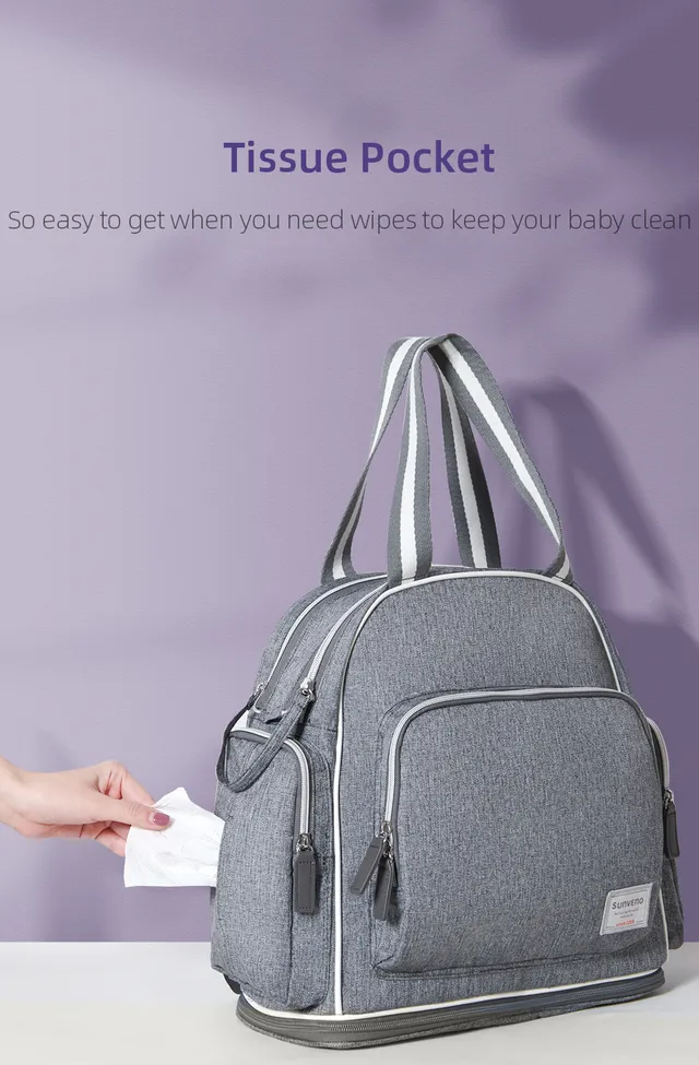 Sunveno – Signature Maternity Diaper Bag w/Stroller Hooks – Grey