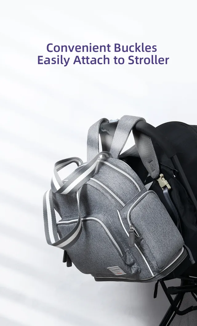 Sunveno – Signature Maternity Diaper Bag w/Stroller Hooks – Grey