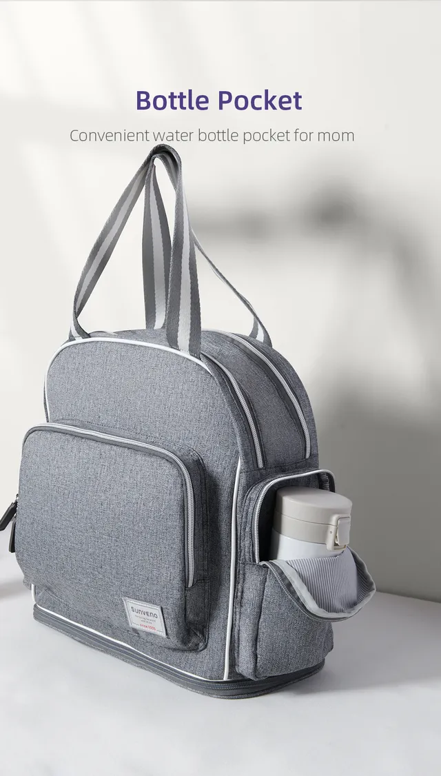 Sunveno – Signature Maternity Diaper Bag w/Stroller Hooks – Grey