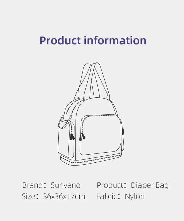 Sunveno – Signature Maternity Diaper Bag w/Stroller Hooks – Grey
