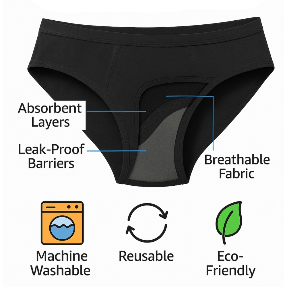 TUMMY - Full Coverage Period Panty - Black - Pack of 3_XXL