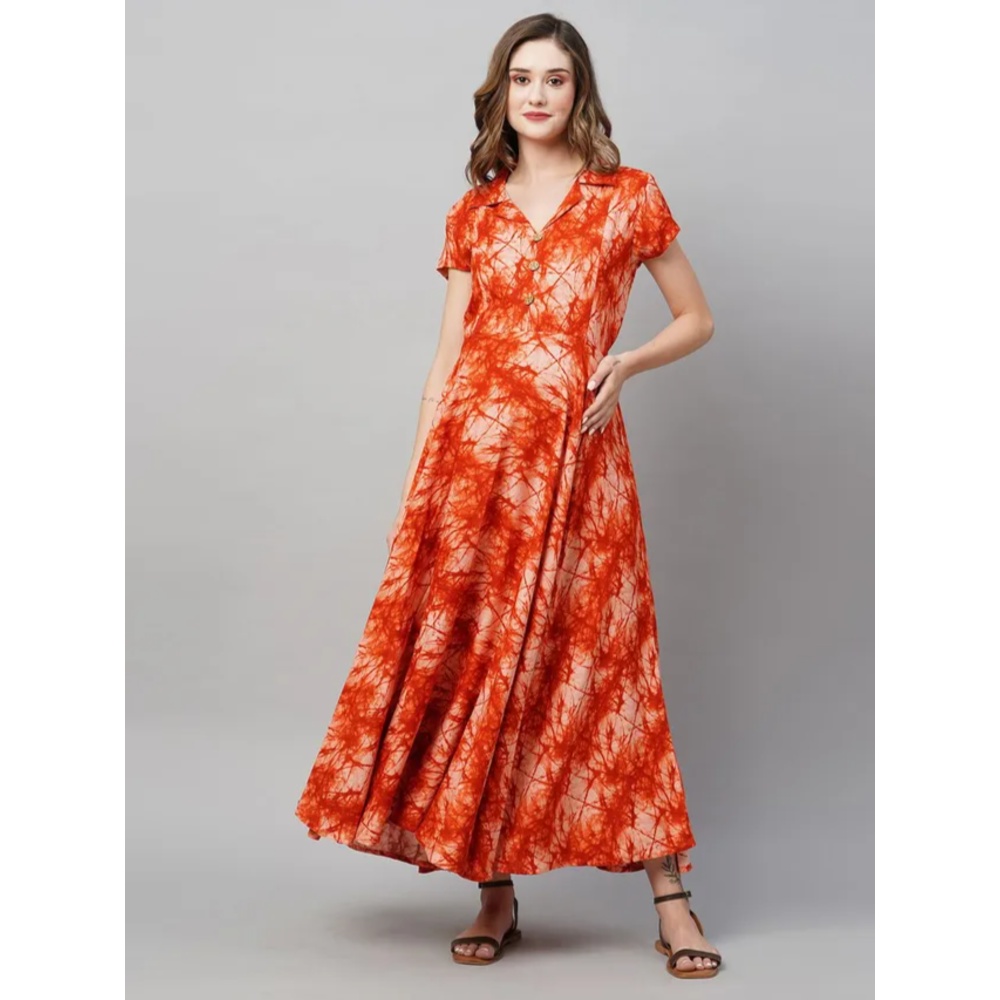 TUMMY - Women's Rayon Maternity & Nursing Dress - Orange_M