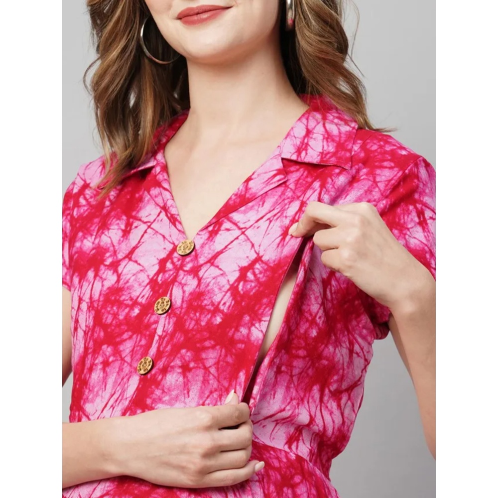TUMMY - Women's Rayon Maternity & Nursing Dress - Pink_M