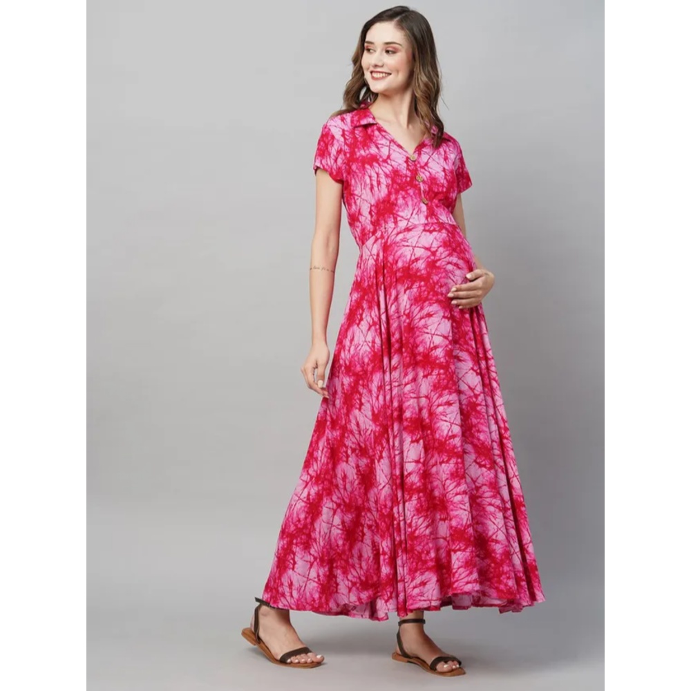TUMMY – Women’s Rayon Maternity & Nursing Dress – Pink_L