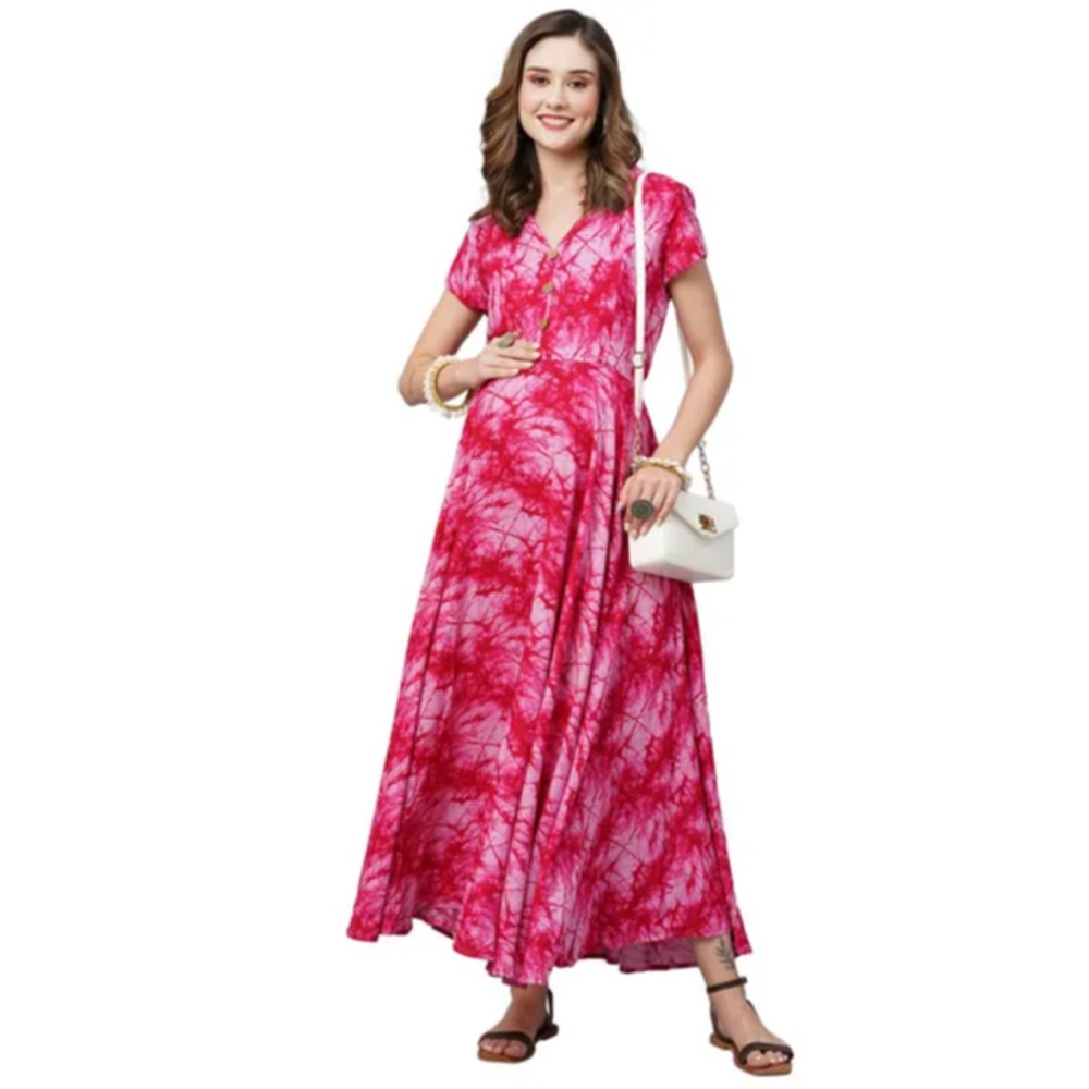 TUMMY - Women's Rayon Maternity & Nursing Dress - Pink_M