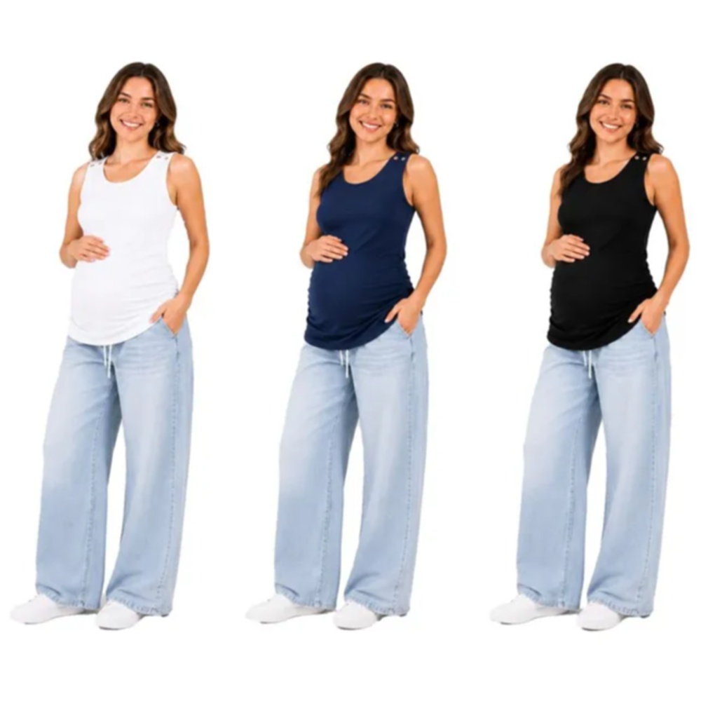 Tummy - 3pc-Set - Maternity Nursing Tank Top - Blue/Black/White_L