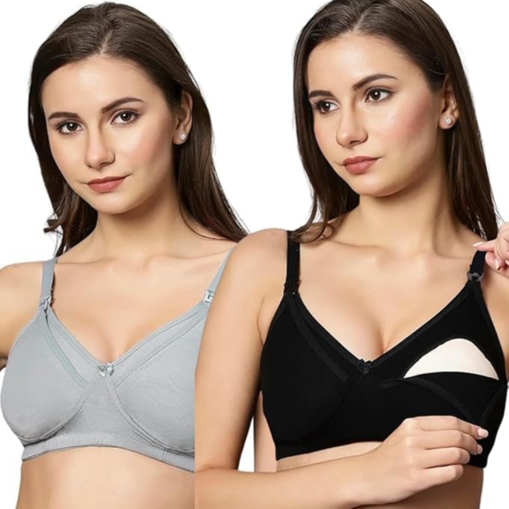 Tummy - 2pc-Set - Bamboo Cotton Maternity Nursing Bra - Grey_S-M