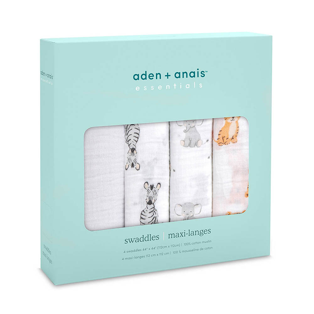 Aden + Anais - Muslin Swaddle Blanket - Pack of 4 - Safari Babes