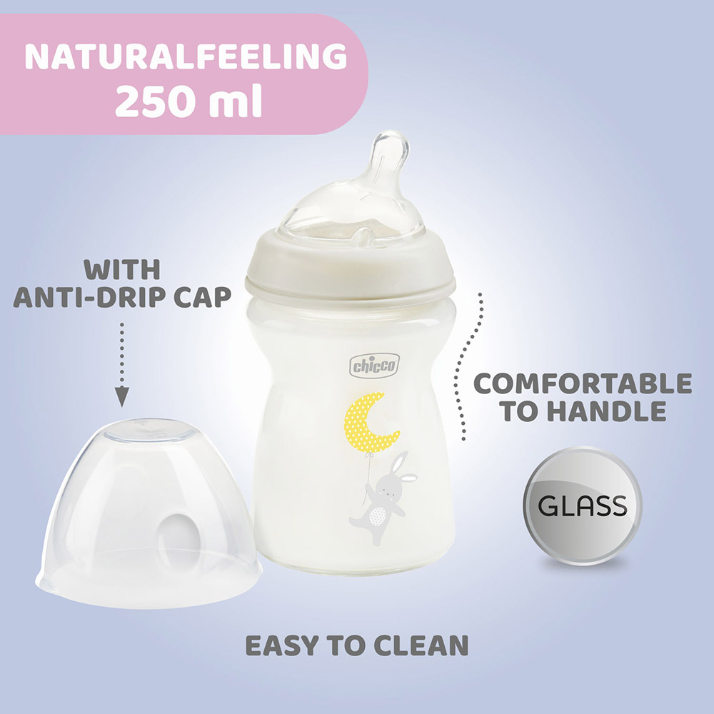 Chicco - NaturalFeeling Glass Bottle 250ml Slow Flow 0m+ Silicone Neutral