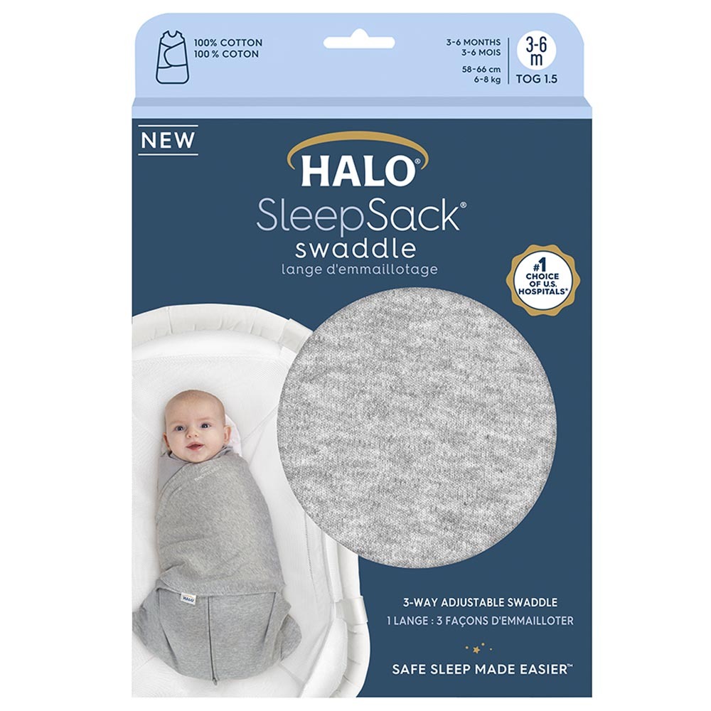Halo – Sleepsack Swaddle 1.5 Tog 100% Cotton – Heather Grey