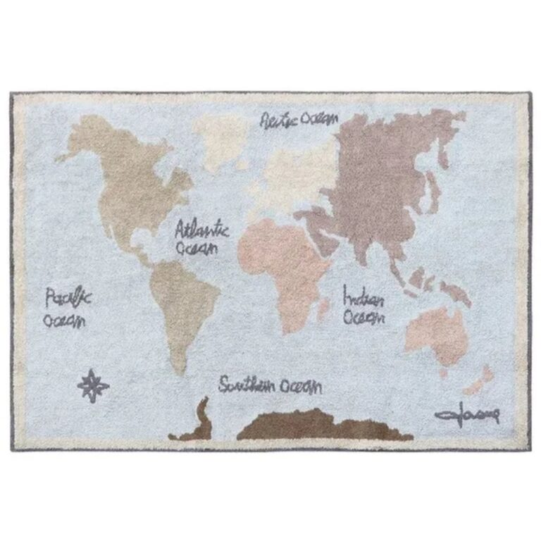 Lorena Canals Washable Rug – Vintage World Map Cotton Rug for Kids Room & Play Area