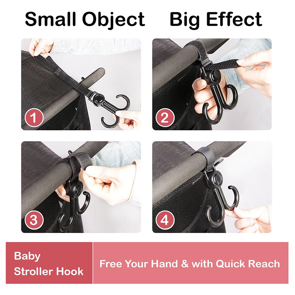 Sunveno – 360 Rotatable and Adjustable Velcro Strap Universal Multipurpose Stroller Hooks – 2Pcs