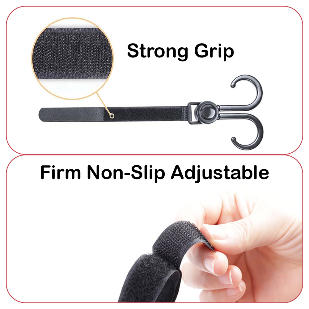 Sunveno – 360 Rotatable and Adjustable Velcro Strap Universal Multipurpose Stroller Hooks – 2Pcs