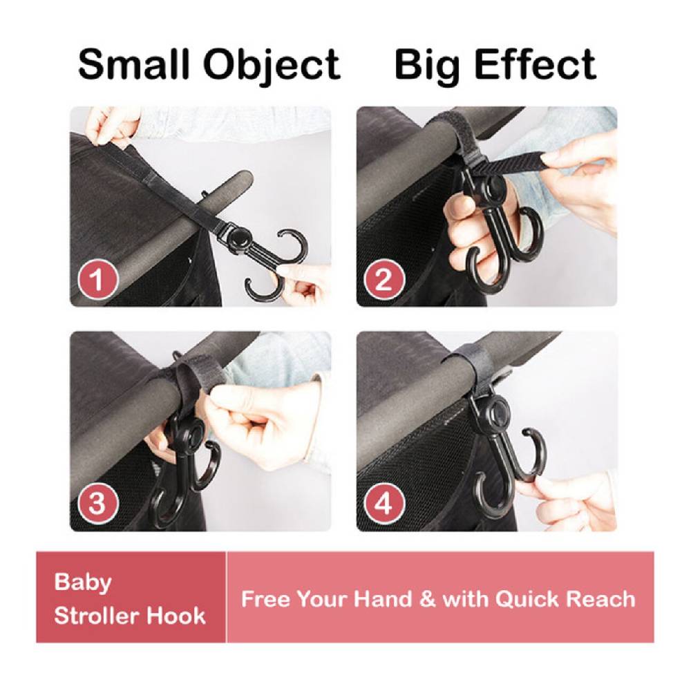 Sunveno - 360 Rotatable and Adjustable Velcro Strap Universal Multipurpose Stroller Hooks - 2Pcs