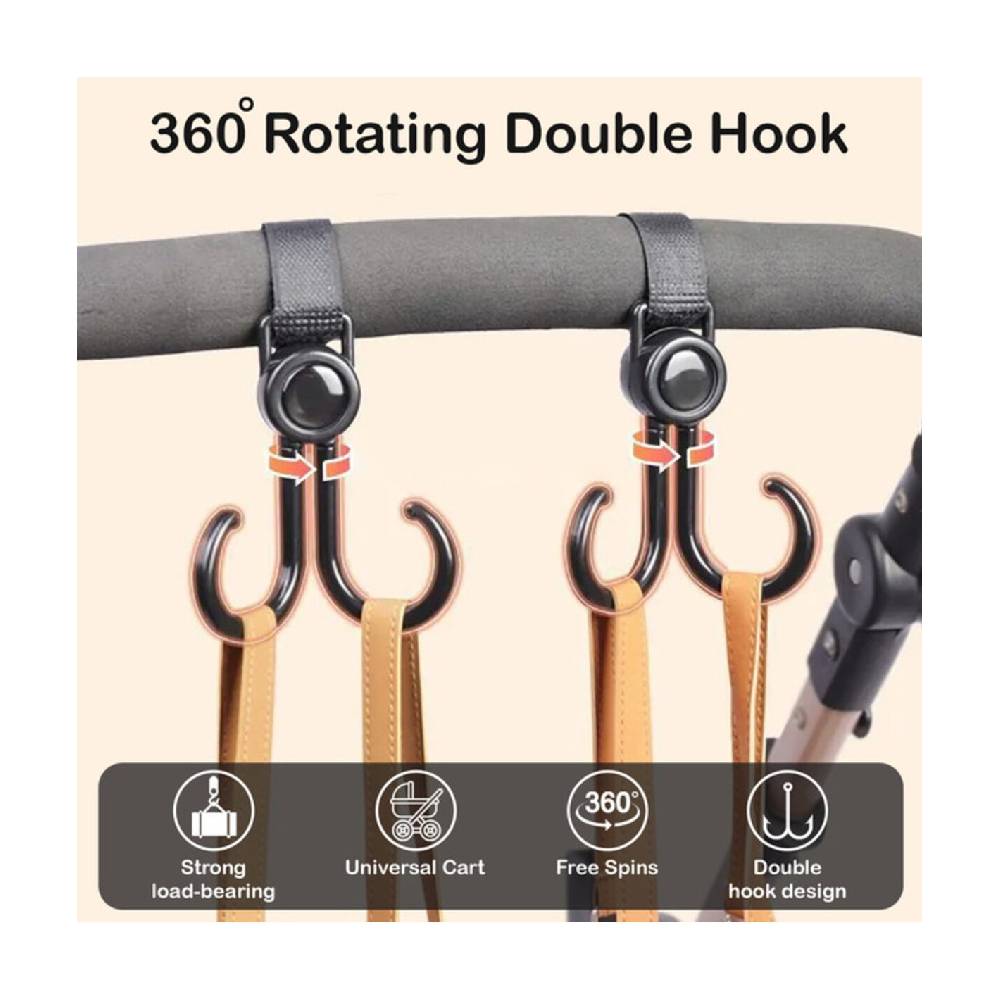 Sunveno – 360 Rotatable and Adjustable Velcro Strap Universal Multipurpose Stroller Hooks – 2Pcs