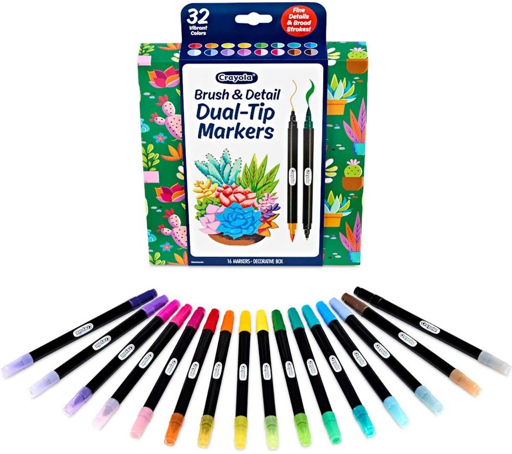 Crayola - Brush & Detail Dual-Ended Markers, 16 Count