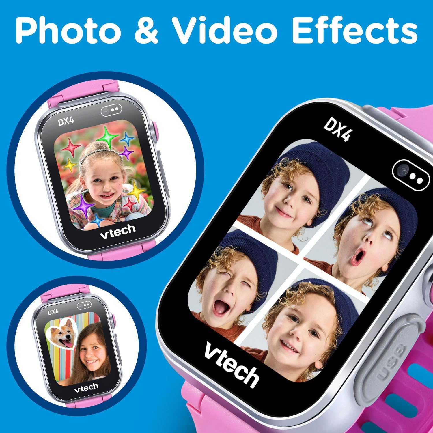 VTech – KidiZoom Smartwatch DX4 Pink – Camera & Games, Video Recorder, Voice Changer