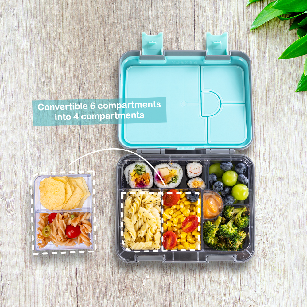 Eazy Kids – 6 & 4 Convertible Bento Lunch Box Set – T-Rex Grey