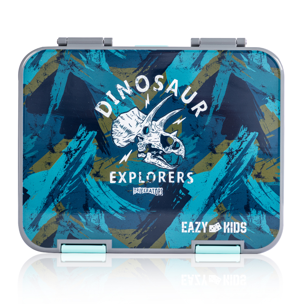 Eazy Kids – 6 & 4 Convertible Bento Lunch Box Set – T-Rex Grey