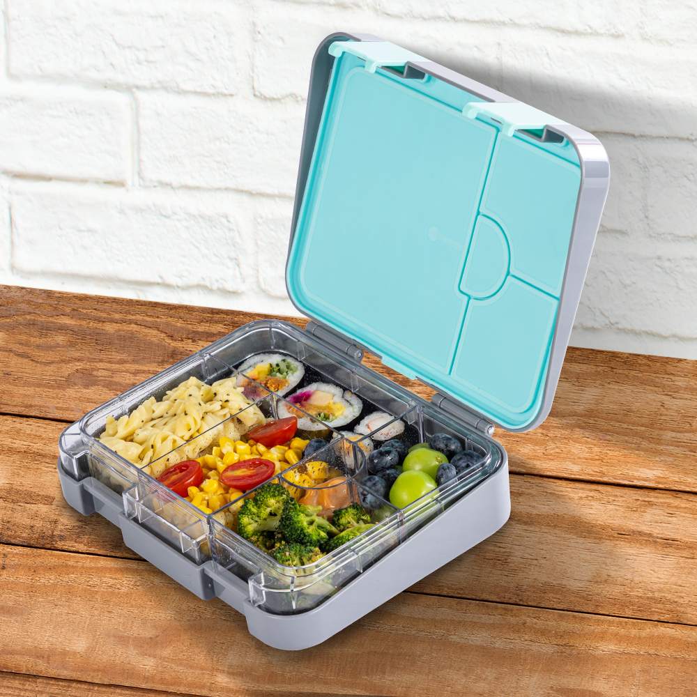 Eazy Kids – 6 & 4 Convertible Bento Lunch Box Set – T-Rex Grey