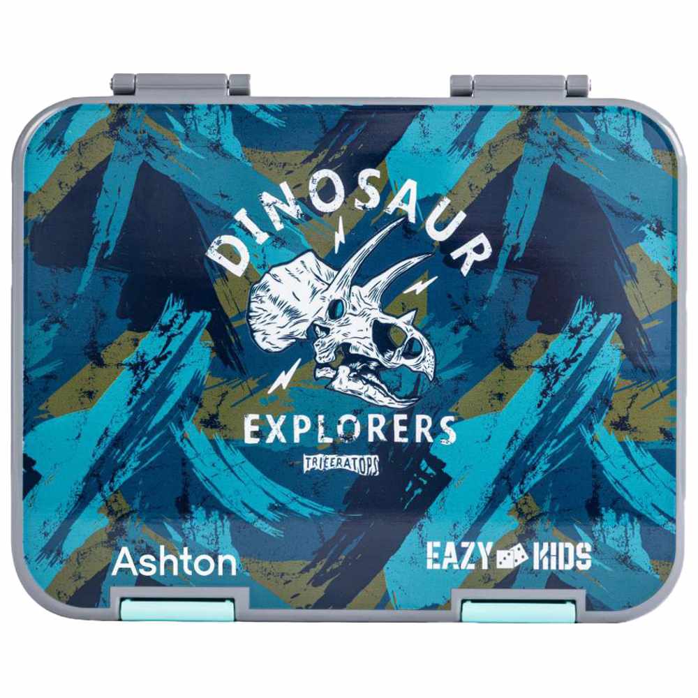 Eazy Kids – 6 & 4 Convertible Bento Lunch Box Set – T-Rex Grey
