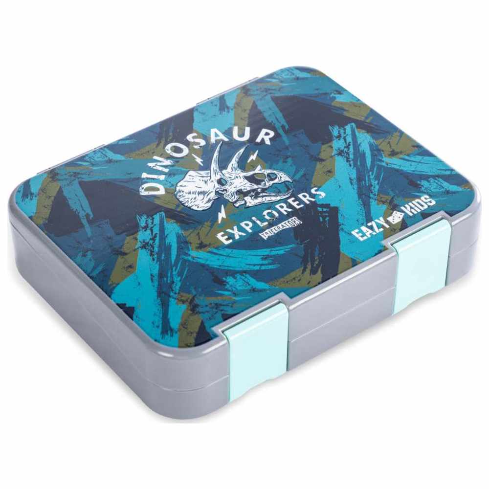 Eazy Kids – 6 & 4 Convertible Bento Lunch Box Set – T-Rex Grey