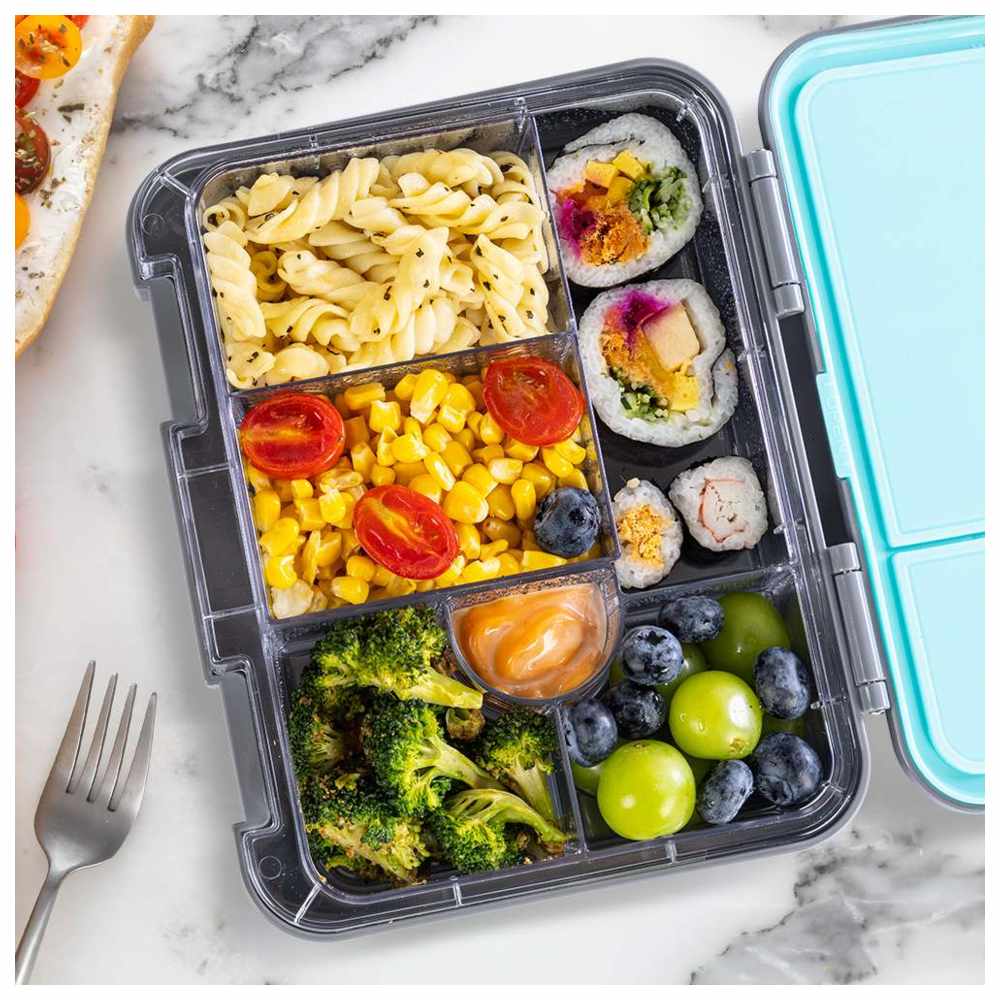 Eazy Kids – 6 & 4 Convertible Bento Lunch Box Set – T-Rex Grey