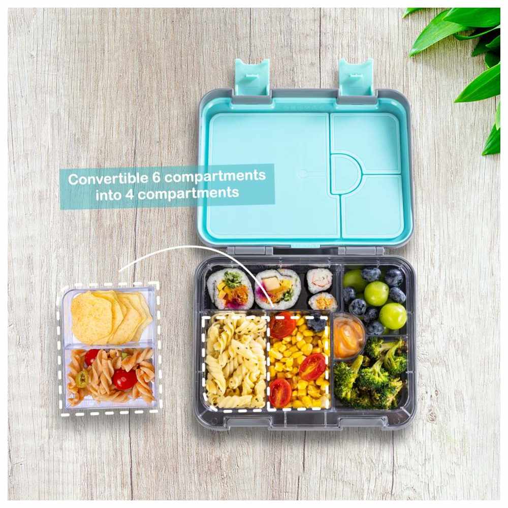Eazy Kids – 6 & 4 Convertible Bento Lunch Box Set – T-Rex Grey